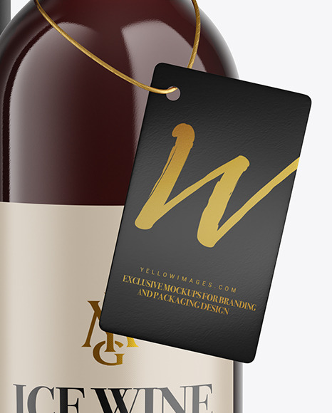 Amber Glass Red Wine Bottle With Tube Mockup