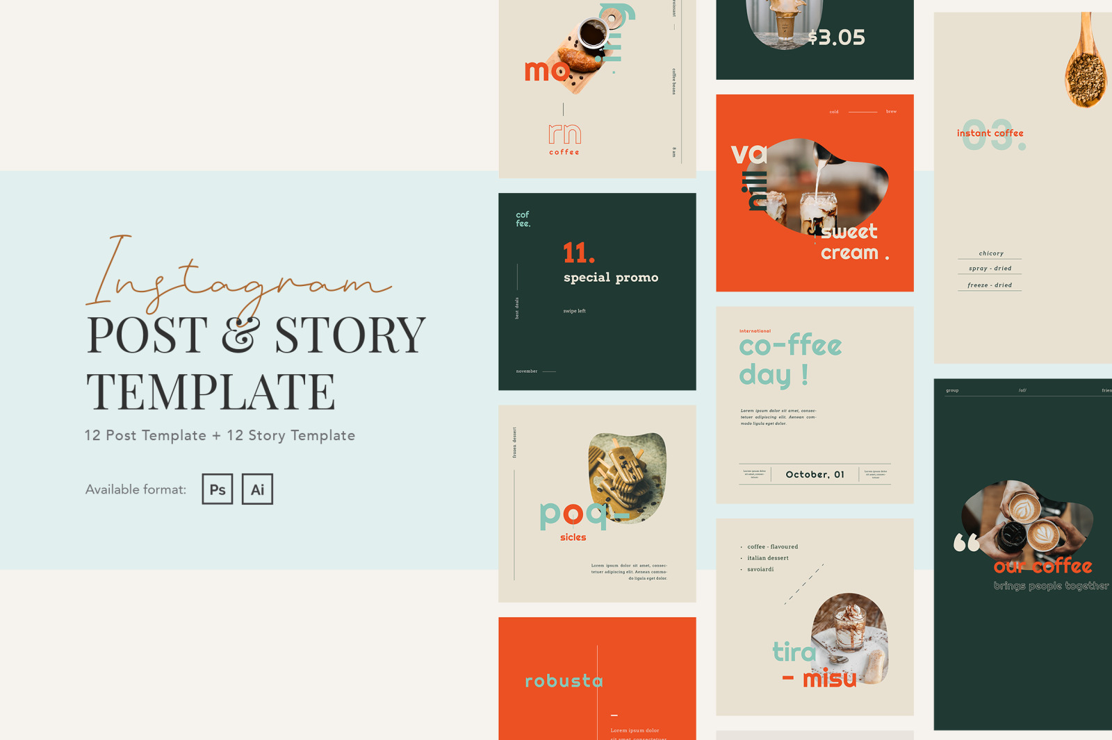 Elegant Coffee Shop Instagram Post and Story Template