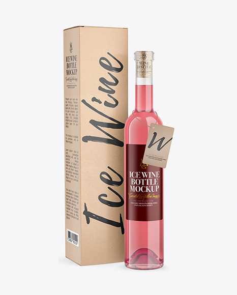 Clear Glass Pink Wine Bottle With Box Mockup