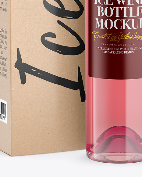 Clear Glass Pink Wine Bottle With Box Mockup