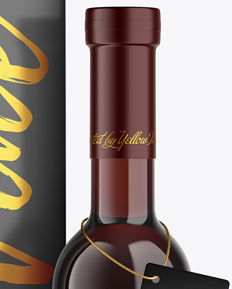 Clear Glass Red Wine Bottle With Box Mockup