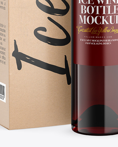 Clear Glass Red Wine Bottle With Box Mockup