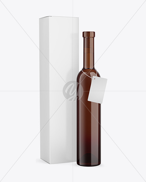 Amber Glass White Wine Bottle With Box Mockup