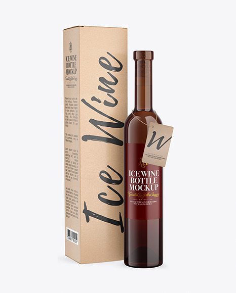 Amber Glass White Wine Bottle With Box Mockup