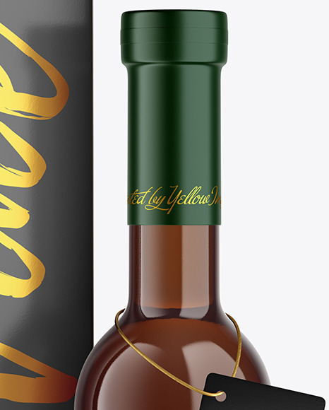 Amber Glass White Wine Bottle With Box Mockup