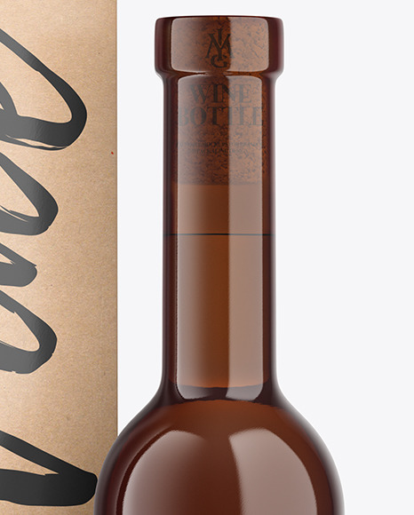 Amber Glass White Wine Bottle With Box Mockup