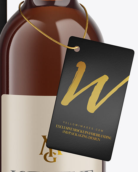 Amber Glass White Wine Bottle With Box Mockup