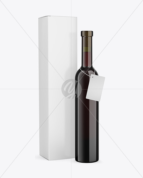 Antique Green Glass Red Wine Bottle With Box Mockup