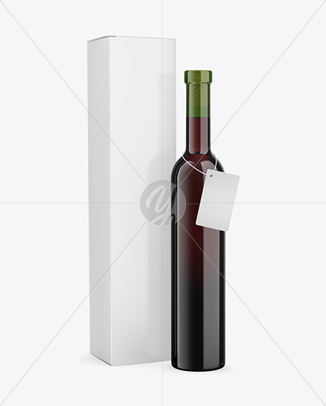 Green Glass Red Wine Bottle With Box Mockup