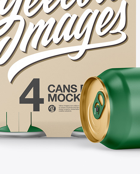 Carton Carrier W/ 4 Matte Cans Mockup