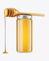 Clear Glass Honey Jar with Wooden Dipper Mockup