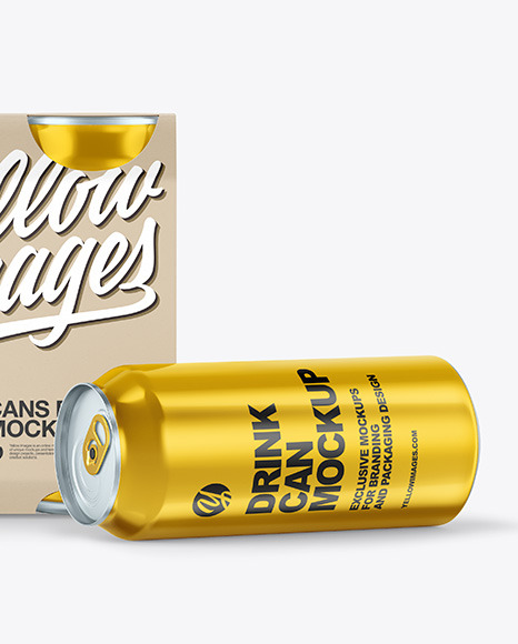 Carton Carrier W/ 4 Glossy Metallic Cans Mockup