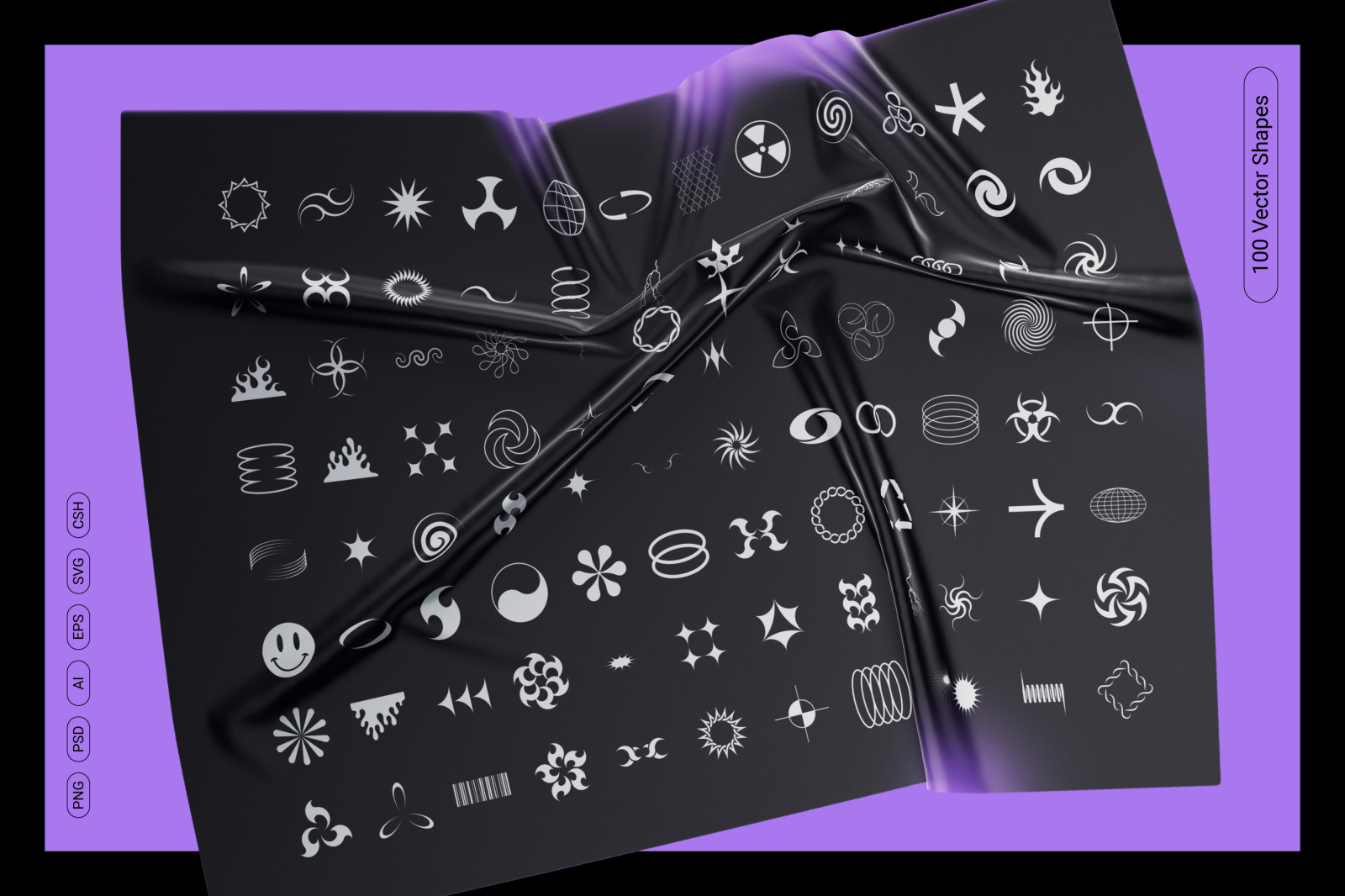 Chrome &amp; vector abstract shapes bundle – 200 geometric design elements