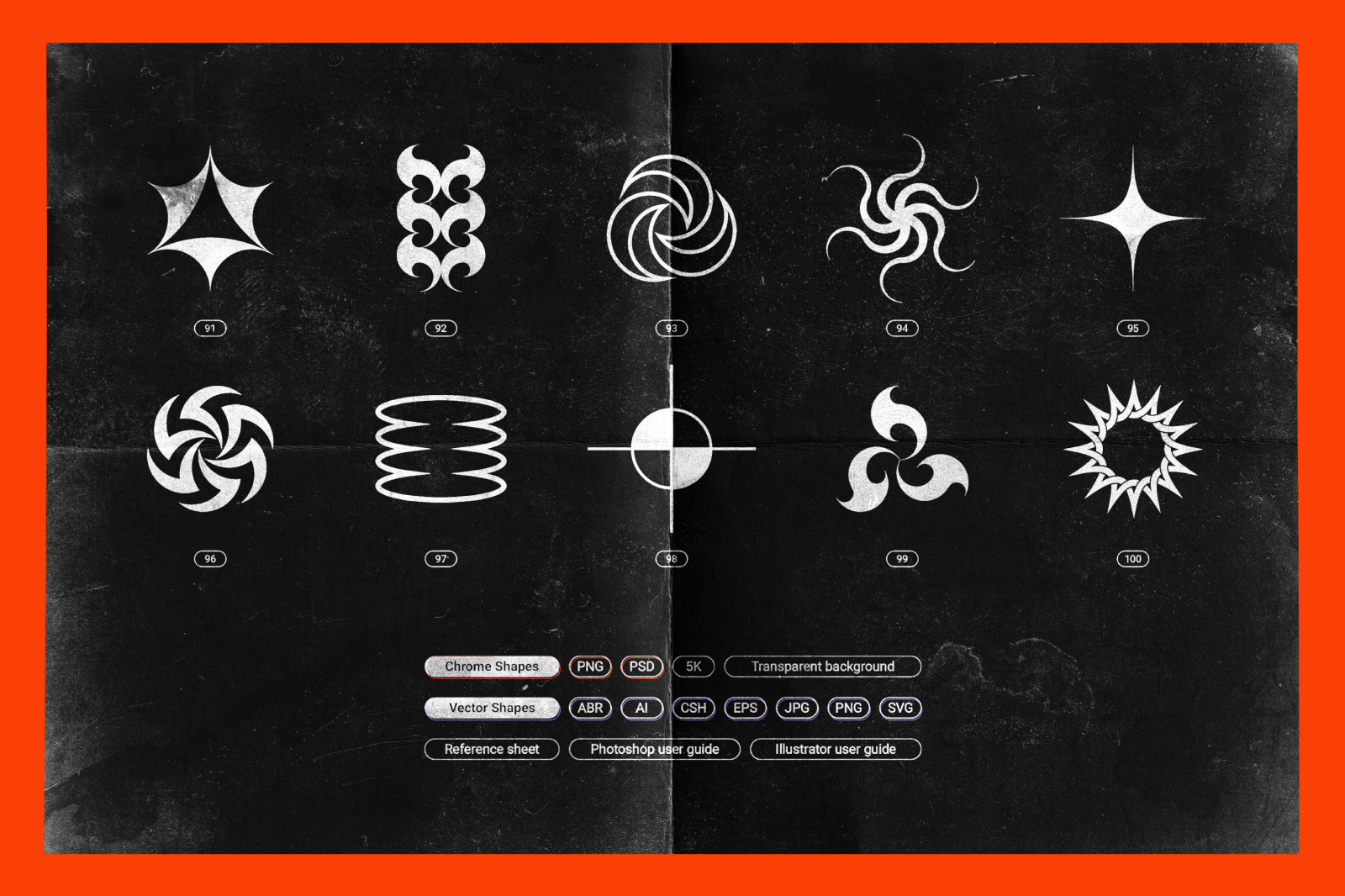 Chrome &amp; vector abstract shapes bundle – 200 geometric design elements