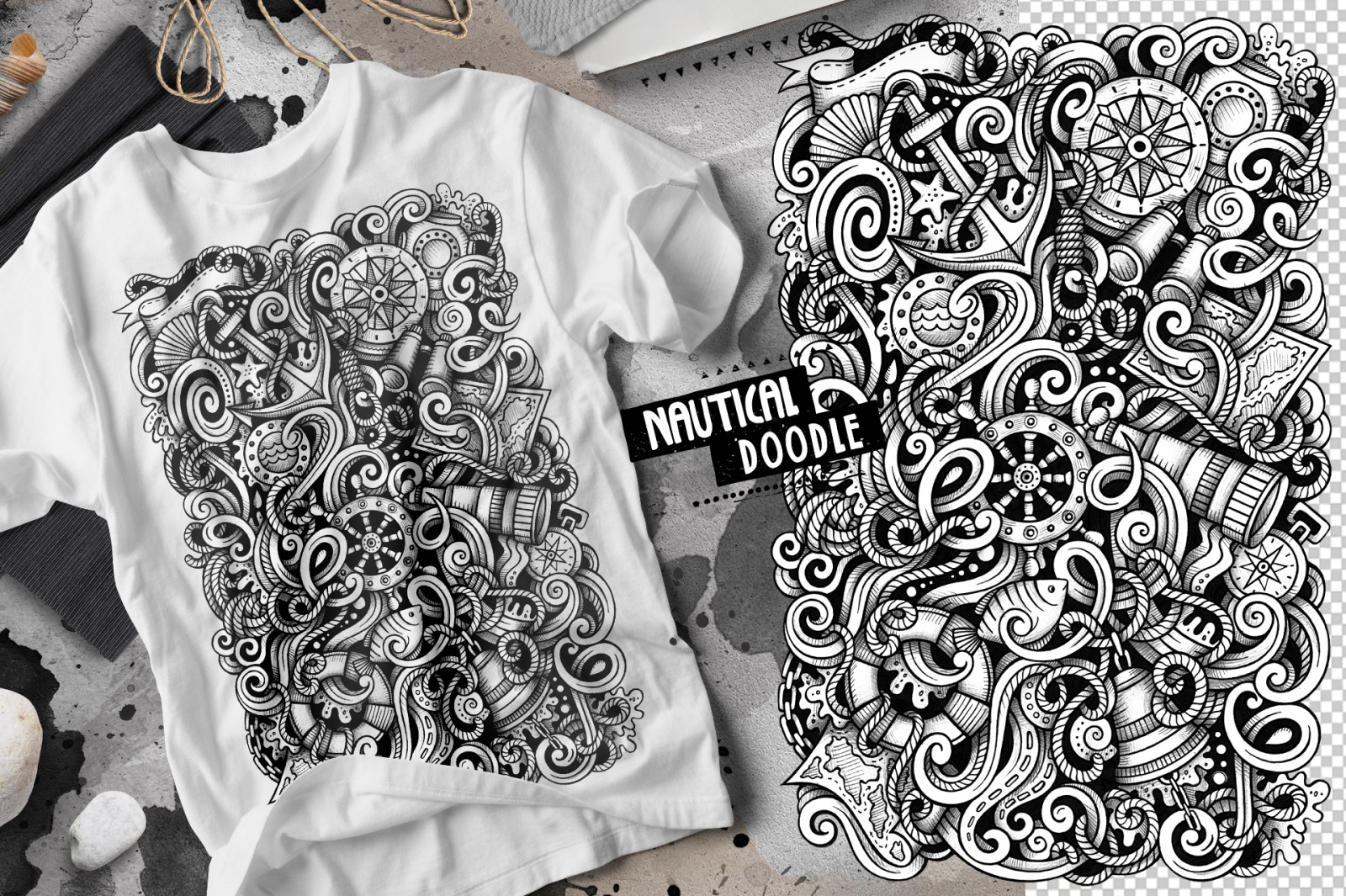Nautical Graphic Doodle Hand Drawn Illustration Nautical Graphic Doodle Hand Drawn Illustration