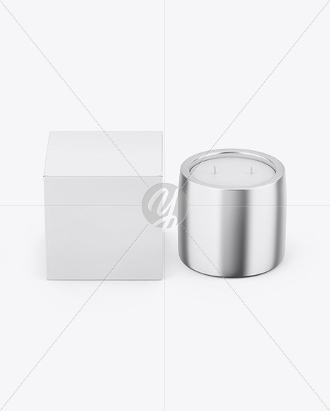 Glossy Metallic Candle W/ Paper Box Mockup