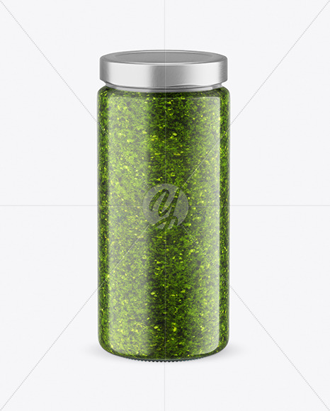 Сlear Glass Jar with Pesto Mockup