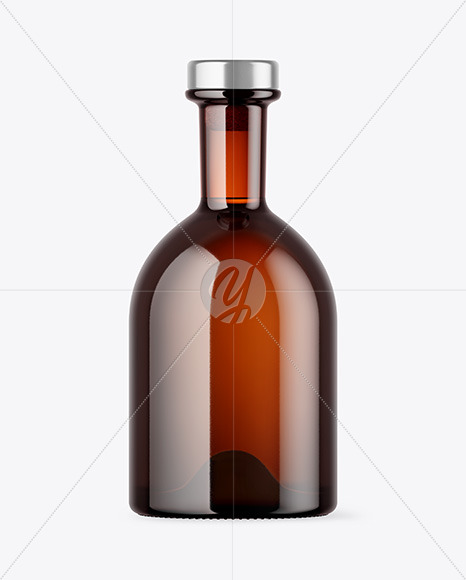 Amber Glass Bottle with Wooden Cap Mockup