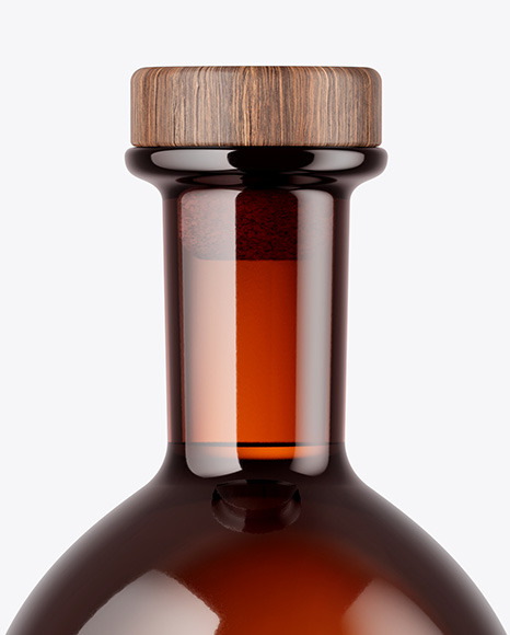 Amber Glass Bottle with Wooden Cap Mockup