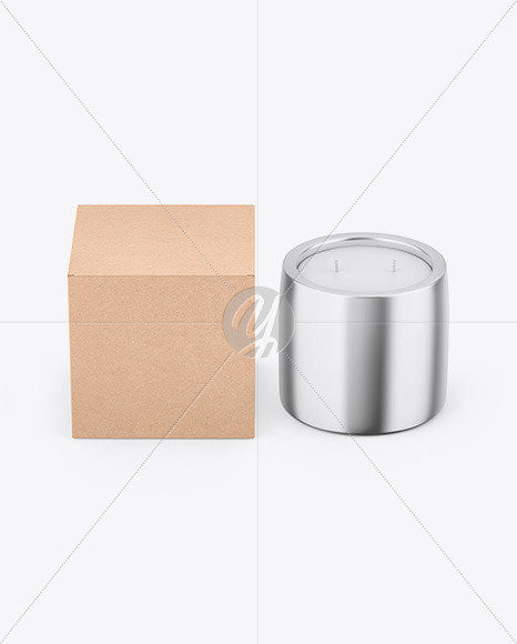 Glossy Metallic Candle W/ Kraft Box Mockup