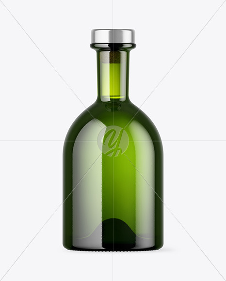 Green Glass Bottle with Wooden Cap Mockup