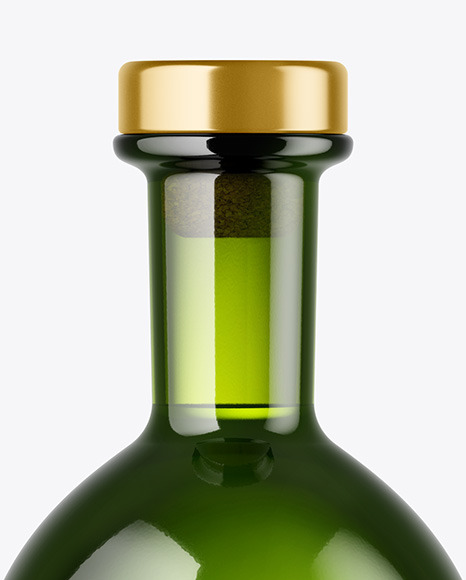 Green Glass Bottle with Wooden Cap Mockup