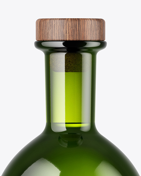 Green Glass Bottle with Wooden Cap Mockup