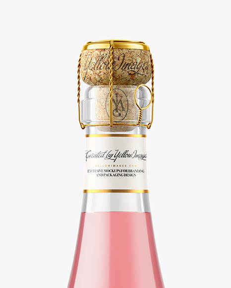 Clear Glass Bottle w/ Pink Wine Mockup