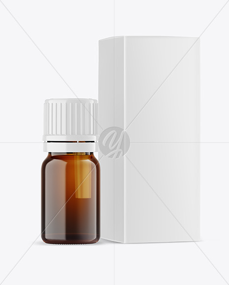 Amber Glass Bottle with Box Mockup