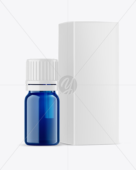 Blue Glass Bottle with Box Mockup