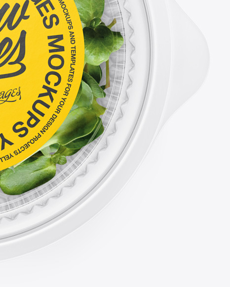 Transparent Plastic Container with Microgreen Mockup