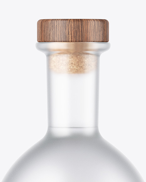 Frosted Glass Vodka Bottle with Wooden Cap Mockup