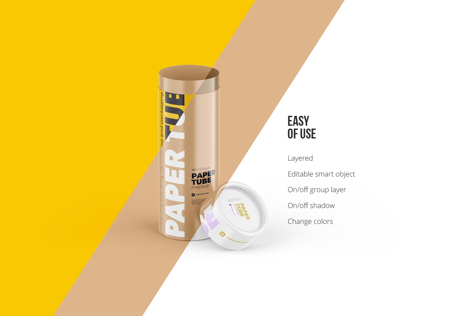 Matte/Glossy Opened Paper Tube Mockup 40x122mm