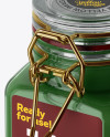 100ml Glass Green Jam Jar w/ Clamp Lid Mockup - Half Side View (High-Angle Shot)