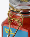 100ml Glass Strawberry Jam Jar w/ Clamp Lid Mockup - Half Side View (High-Angle Shot)