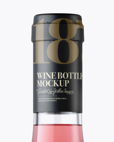 Clear Glass Bottle With Pink Wine Mockup - Front View