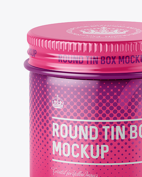 50ml Round Tin Box with Glossy Finish Mockup - High-Angle Shot