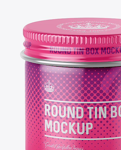 50ml Round Tin Box with Glossy Finish Mockup - High-Angle Shot