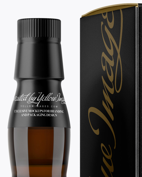 Amber Glass Whiskey Bottle & Paper Box Mockup Amber Glass Whiskey Bottle & Paper Box Mockup
