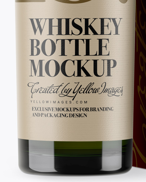 Green Glass Whiskey Bottle & Paper Box Mockup