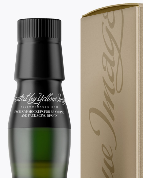 Green Frosted Glass Whiskey Bottle & Paper Box Mockup