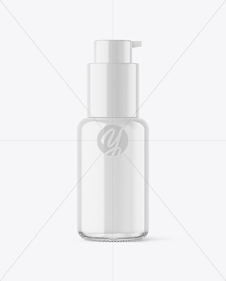 Clear Glass Cosmetic Bottle with Pump Mockup