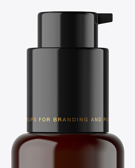 Dark Amber Cosmetic Bottle with Pump Mockup