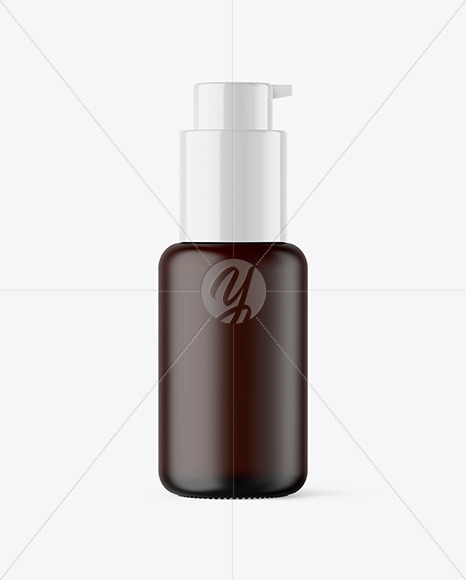 Frosted Dark Amber Cosmetic Bottle with Pump Mockup