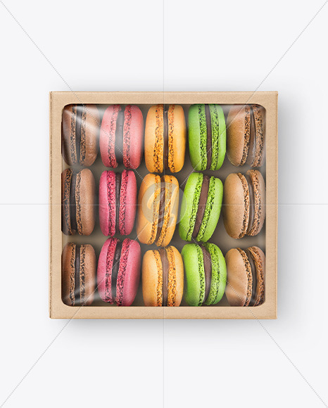 Paper Box With Macarons Mockup