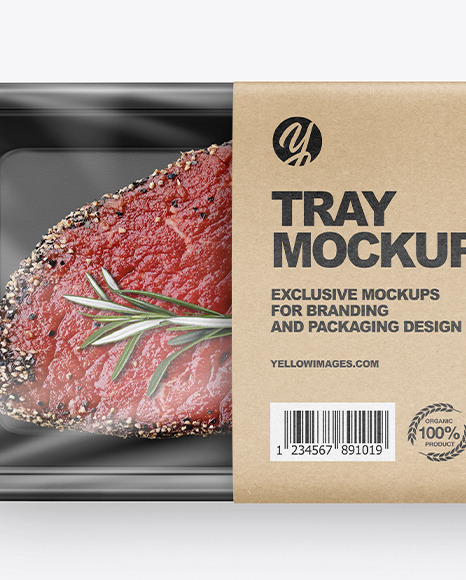 Plastic Tray W/ Meat Mockup