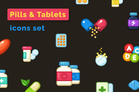 Pills & Tablets Icons Set - Vitamin