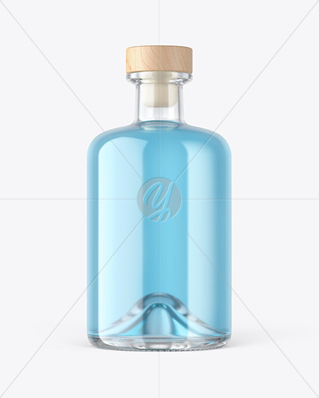 Clear Glass Gin Bottle with Wooden Cap Mockup