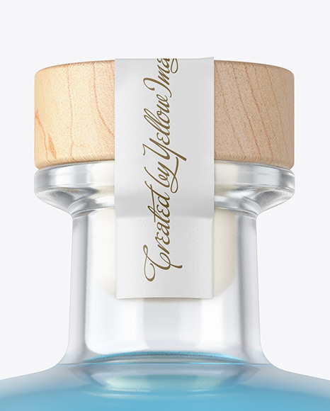 Clear Glass Gin Bottle with Wooden Cap Mockup