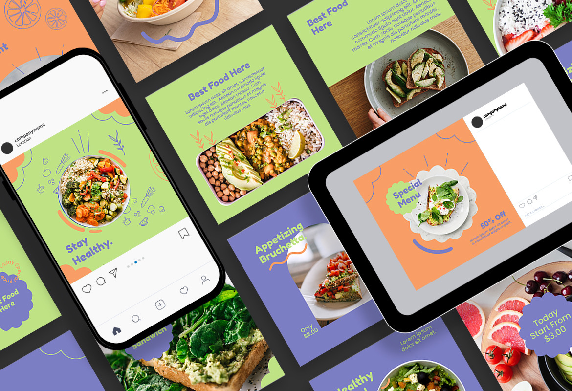 Healthy Food Carousel Instagram Post Template Healthy Food Carousel Instagram Post Template